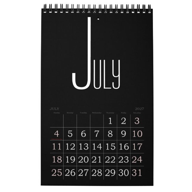 Minimalistischer Schwarzer Farbkalender Kalender (Jul 2027)