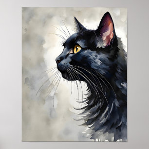 Minimalistischer schwarzer Katzenkunst-Druck Elega Poster