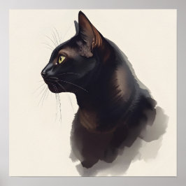 Minimalistischer schwarzer Katzenkunst-Druck Poster