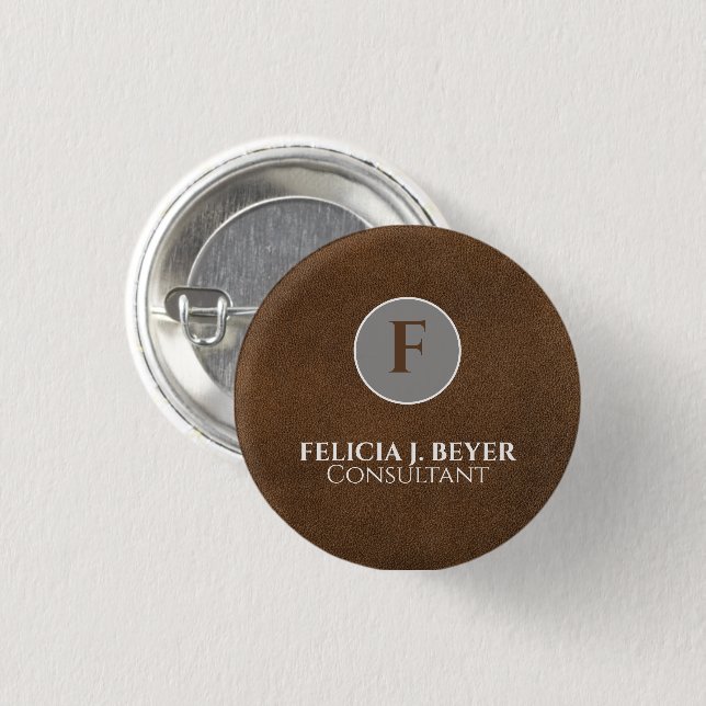 Minimalistischer schwarzer Leder Namens Button Bad (Vorne & Hinten)