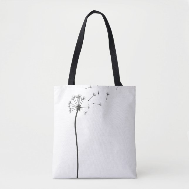 Minimalistischer schwarzer Löwenzahn, der im Wind  Tasche (Vorderseite)