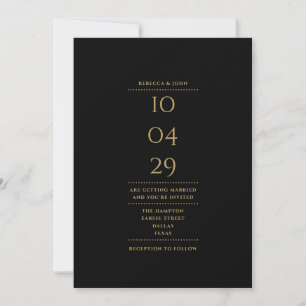 Minimalistischer schwarzer und goldener Hochzeitsd Einladung