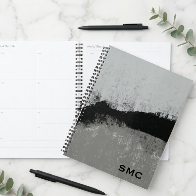 Minimalistischer schwarzer und grauer gebürsteter  planer (Sleek black and grey abstract planner for professionals to stay organized and stylish.)
