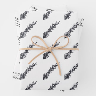 Minimalistischer schwarzer und weißer Weihnachtsba Geschenkpapier Set