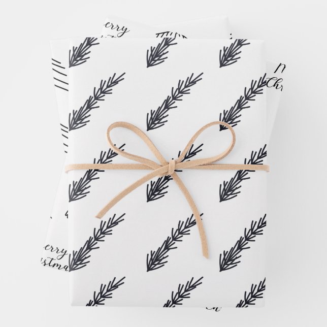 Minimalistischer schwarzer und weißer Weihnachtsba Geschenkpapier Set (Beispiel)