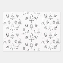 Minimalistischer schwarzer und weißer Weihnachtsba Geschenkpapier Set