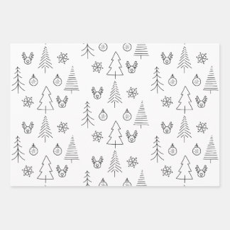 Minimalistischer schwarzer und weißer Weihnachtsba Geschenkpapier Set