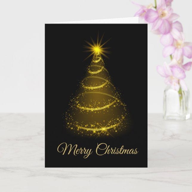 Minimalistischer Script Black & Gold Weihnachtsbau Karte (Orchidee)