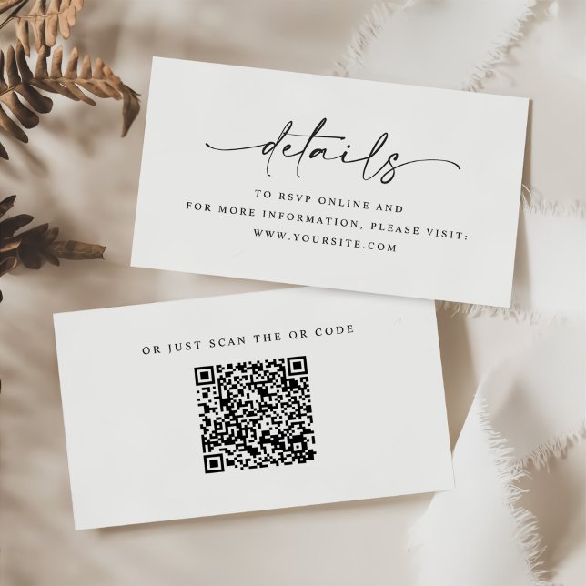 Minimalistischer Script-Hochzeitdetails QR-Code Begleitkarte (Von Creator hochgeladen)