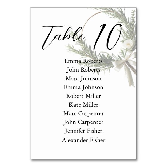 Minimalistischer Script-Hochzeitsplan Tischnummer (Vorderseite)