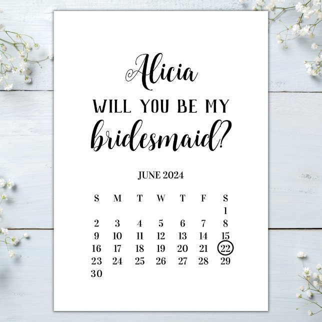 Minimalistischer sein, der Vorschlag für einen übe Einladung (Will you be my bridesmaid card calendar save the date elegant minimalist bridesmaid proposal)