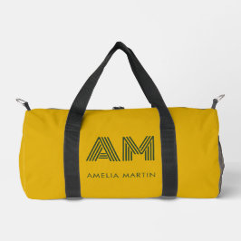 Minimalistischer Senf & Waldgrün Custom Monogramm Duffle Bag