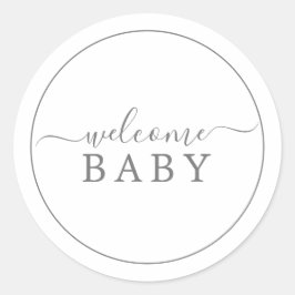 Minimalistischer Silber Begrüßungs-Baby-Aufkleber Runder Aufkleber