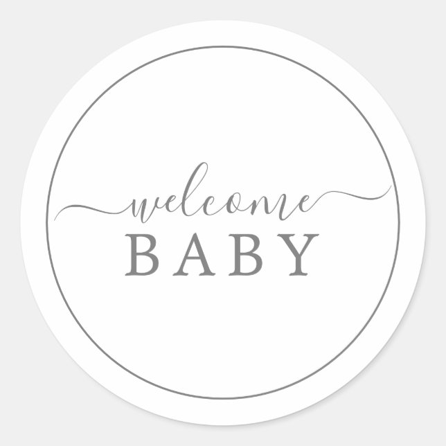 Minimalistischer Silber Begrüßungs-Baby-Aufkleber Runder Aufkleber (Vorderseite)