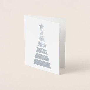 Minimalistischer Silberdekorierter Weihnachtsbaum Folienkarte