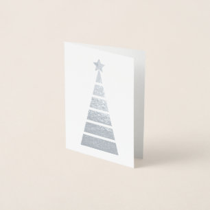 Minimalistischer Silberdekorierter Weihnachtsbaum Folienkarte