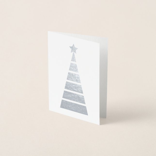 Minimalistischer Silberdekorierter Weihnachtsbaum Folienkarte (Vorderseite)