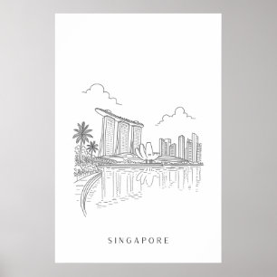 Minimalistischer Singapur-Linienkunst-Druck Mari Poster