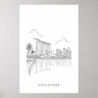 Minimalistischer Singapur-Linienkunst-Druck | Mari Poster