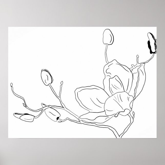 Minimalistischer Single Magnolia Kontur Poster (Vorne)