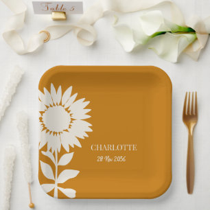 Minimalistischer Sonnenblumen-Individuelle Name Ge Pappteller