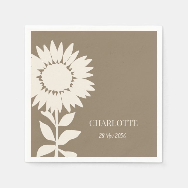 Minimalistischer Sonnenblumen-Individuelle Name Ge Serviette (Vorderseite)