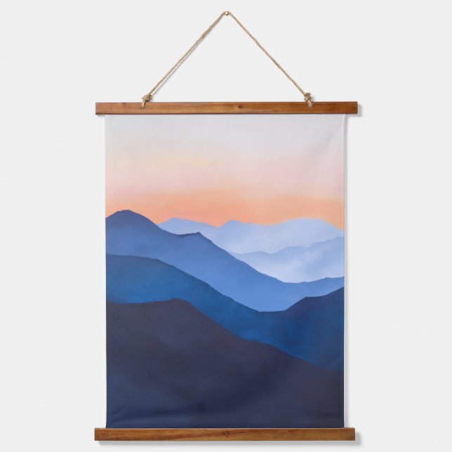 Minimalistischer Sonnenuntergang Wandteppich Mit Holzrahmen (Vorderseite)