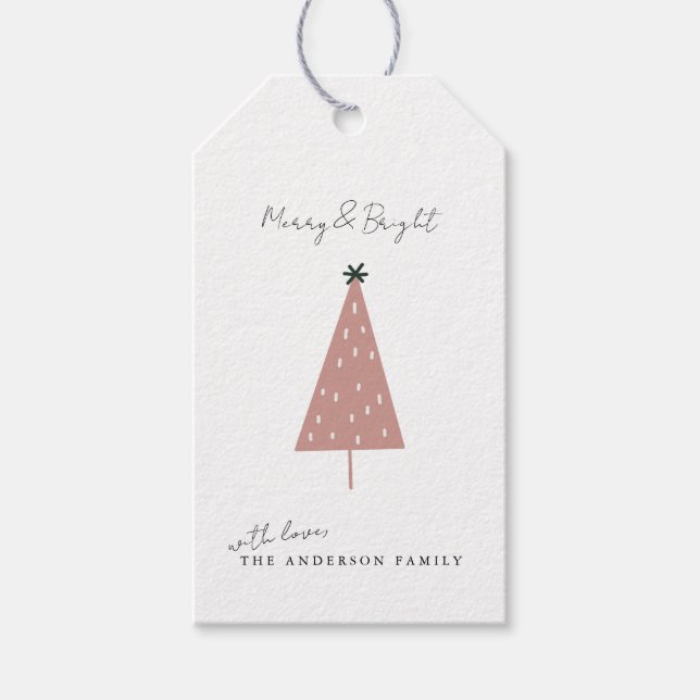 Minimalistischer Spaß Rosa Weihnachtsbaum Urlaub Geschenkanhänger (Vorderseite)