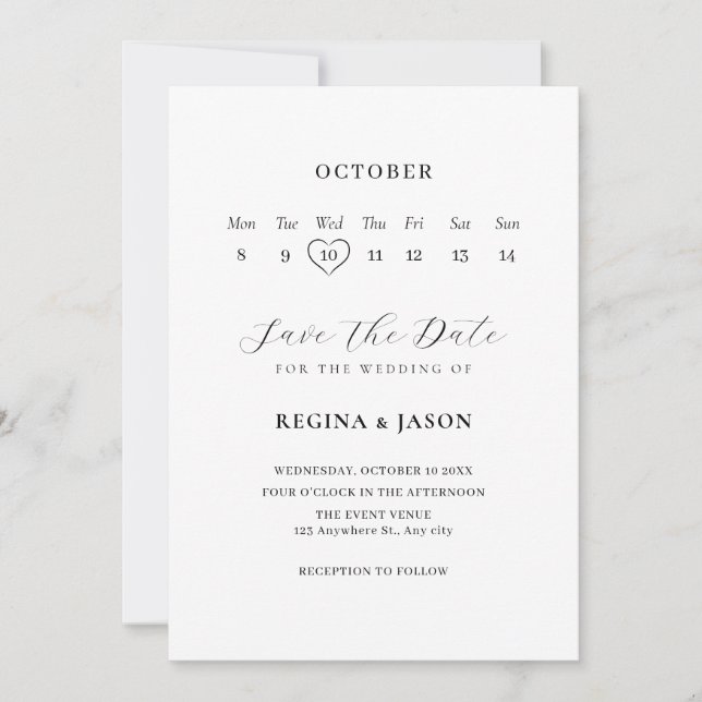 Minimalistischer Speichern Sie das Datum Kalender Save The Date (Vorderseite)