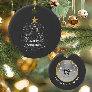 Minimalistischer Stern-Foto-Weihnachts-Andenken Keramik Ornament