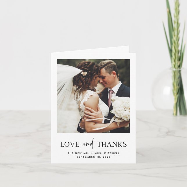 Minimalistischer Stil | Zwei Fotos Hochzeit Dankeskarte (Vorderseite)