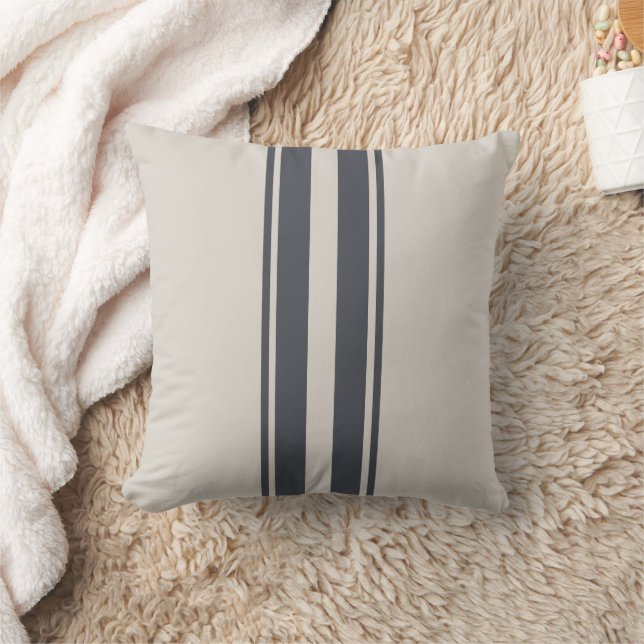 Minimalistischer Streifen Creme White und Navy Blu Kissen (Decke)