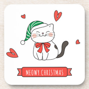 Minimalistischer süßer Santa-Kitty-Katze Meowy Wei Getränkeuntersetzer