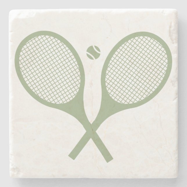 Minimalistischer Tennisplatz Racquets Ball Steinuntersetzer (Vorderseite)