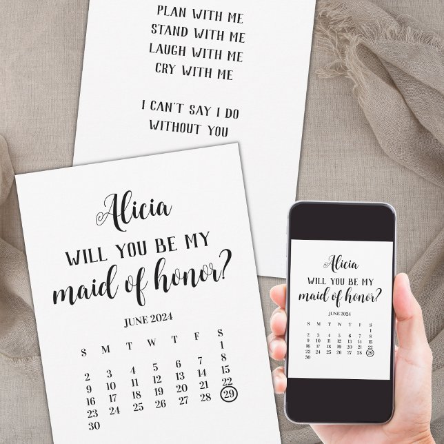 Minimalistischer Termin für meine Trauzeugin Einladung (save the date calendar maid of honor proposal minimalist, will you be my maid of honor card)