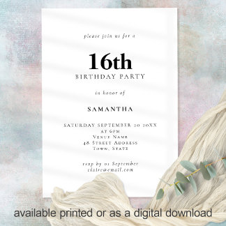 Minimalistischer Text, Farbe 16. Geburtstagspartei Einladung