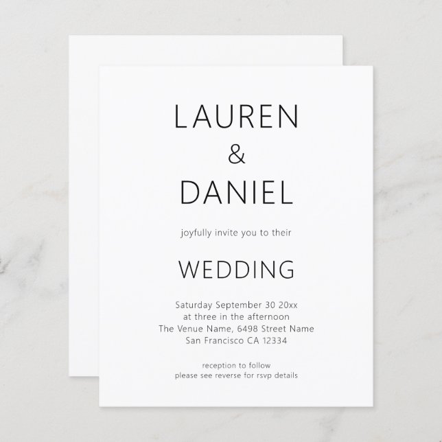 Minimalistischer Text QR-Code Schwarz-weiß Hochzei (Vorne/Hinten)