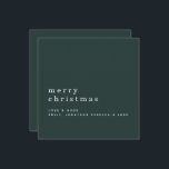 Minimalistischer Textname Frohe Weihnachtsgrün Karte<br><div class="desc">Minimalistischer Text Name Frohe Weihnachtswein auf dunkelgrün. Moderne Eleganz,  gepflegt,  mit viel Grün in stilvollen Kleinbuchstaben,  darunter mit vielen schlichten Bereichen. Personalisieren Sie den Text einfach auf Ihre eigenen Daten. Vollständig anpassbar.</div>