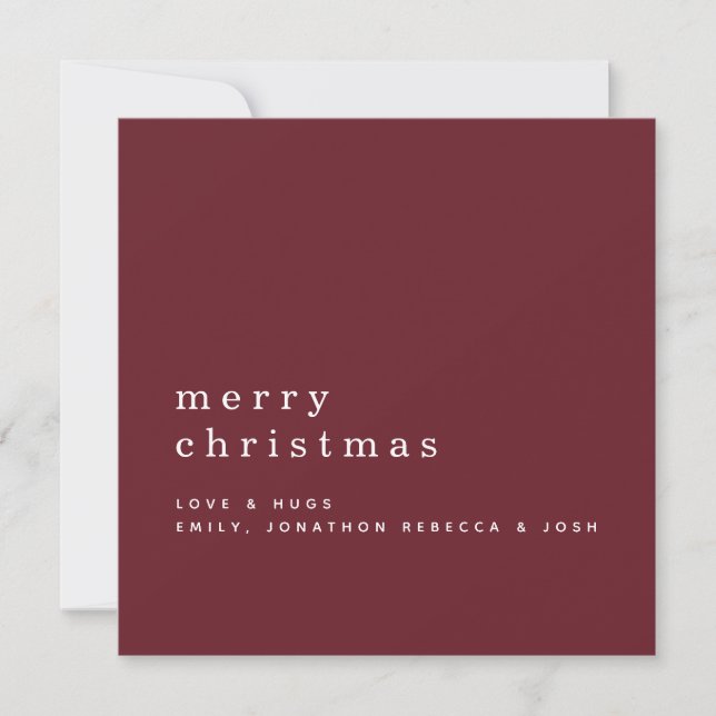 Minimalistischer Textname Merry Christmas Burgundy Karte (Vorderseite)