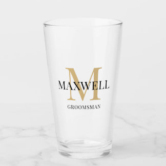 Minimalistischer Trauzeuge Schwarz Gold Monogramm Glas