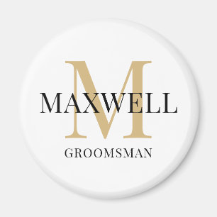 Minimalistischer Trauzeuge Schwarz Gold Monogramm Magnet