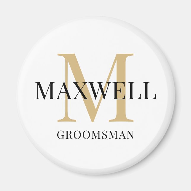 Minimalistischer Trauzeuge Schwarz Gold Monogramm Magnet (Vorne)