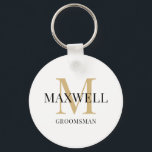 Minimalistischer Trauzeuge Schwarz Gold Monogramm Schlüsselanhänger<br><div class="desc">Moderner Gold- und Schwarz-Mit Monogramm Schlüsselanhänger für Trauzeugen - Erstellen Sie Ihr eigenes Trauzeuge-Geschenk, indem Sie den Namen und das Monogramm des Empfängers hinzufügen. Ein einzigartiges und nachdenkliches Geschenk für Hochzeitsfeier-Mitglieder. Sie können die Vorlage des Trauzeugen in Trauzeuge, Bräutigam usw. ändern. Woll einen anderen Schriftart oder eine andere Farbe für...</div>