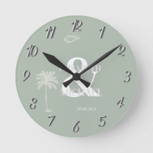 Minimalistischer tropischer Minzgrün Runde Wanduhr