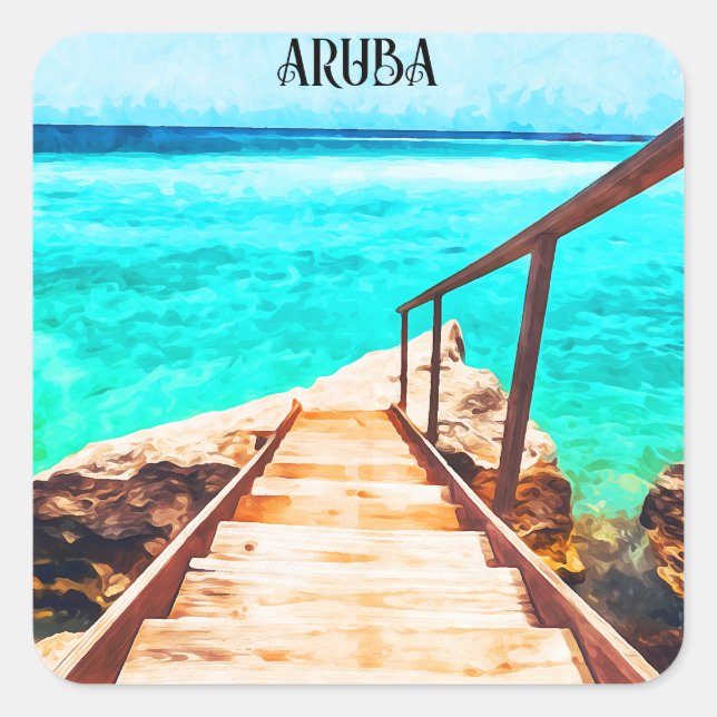 Minimalistischer tropischer Urlaub in Aruba Quadratischer Aufkleber (Vorderseite)