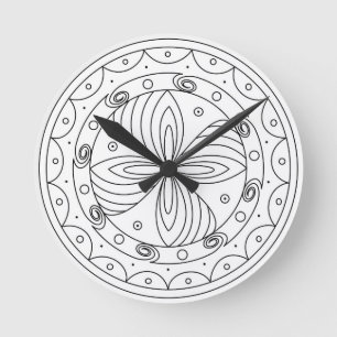 Minimalistischer Trypillischer Floraler Sonnenmeda Runde Wanduhr
