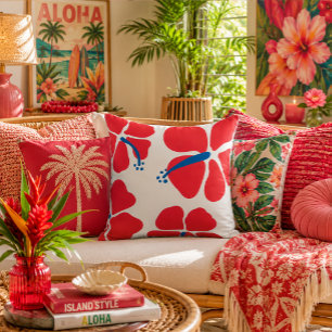 Minimalistischer und moderner roter Hibiskus  Kissen