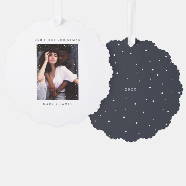 Minimalistischer und Verheirateter Foto Urlaub Ornament Karte (Vorderseite/Rückseite)