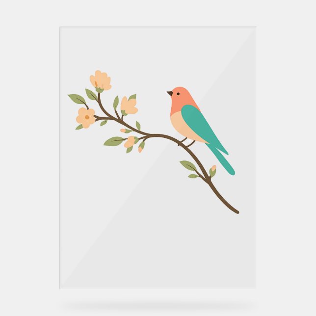 Minimalistischer Vogel auf Blossom Branch Poster (Vorderseite)