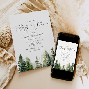 Minimalistischer Wald Kiefern Baby Shower Einladung